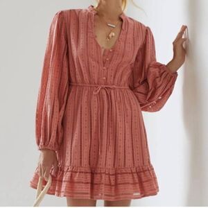 Anthropologie XS forever that girl coral pink peach long sleeve eyelet dress